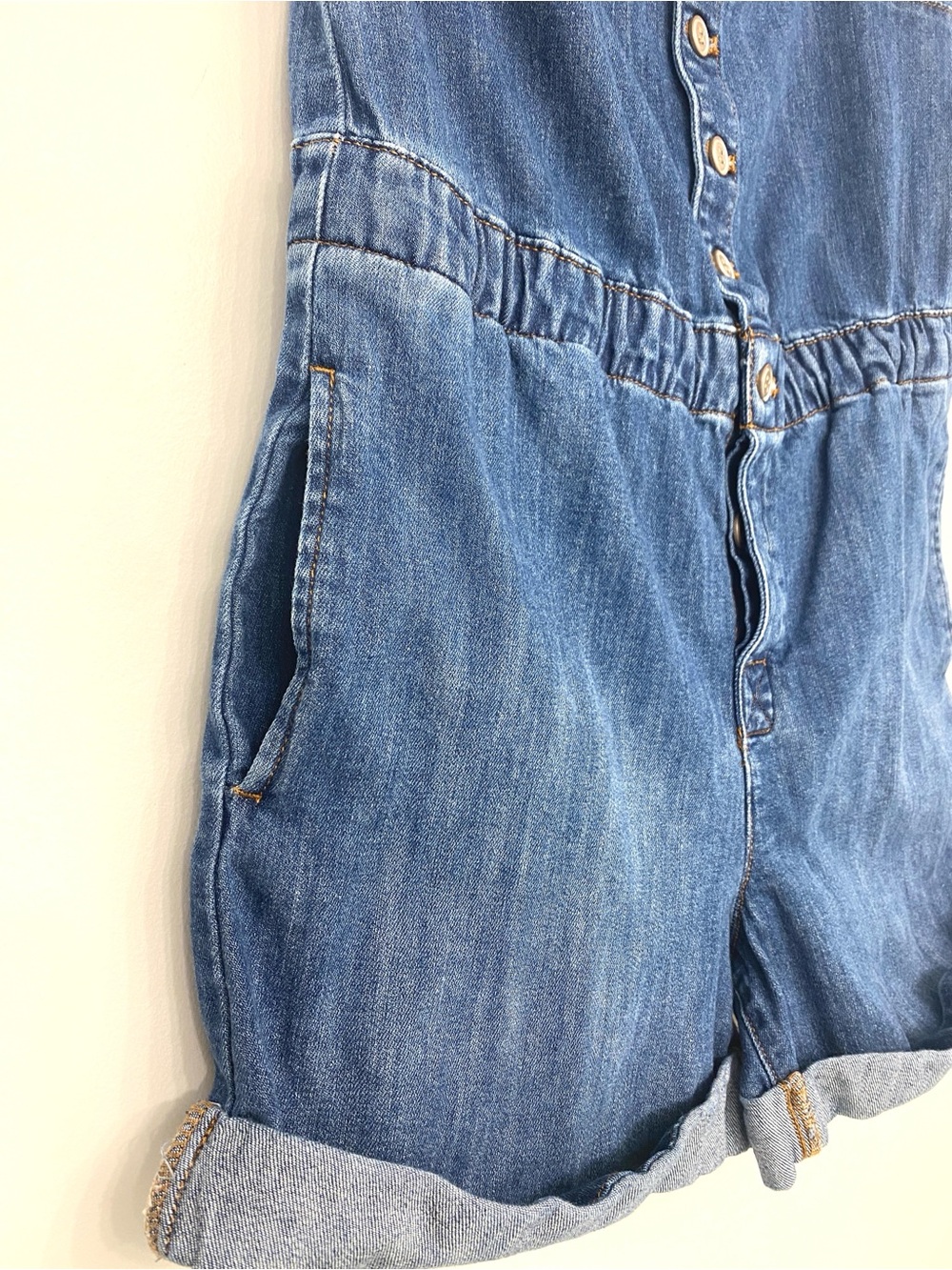 Anthropologie Pilcro Strapless Denim Romper Medium Blue Wash Cotton M Boho - Picture 5 of 15